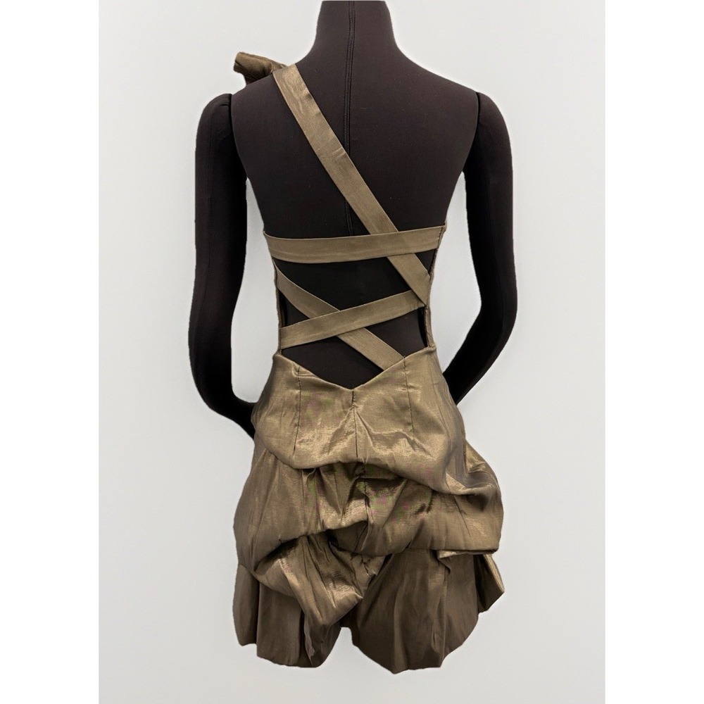 Jessica McClintock Cocktail Dress 8 Mini Satin Silver Gold Bubble Hem Party VTG - Picture 5 of 12